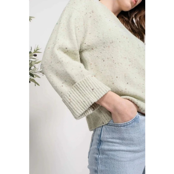NWOT Blu Pepper Confetti Cropped Sweater Sz S in Mint Green - Picture 1 of 12